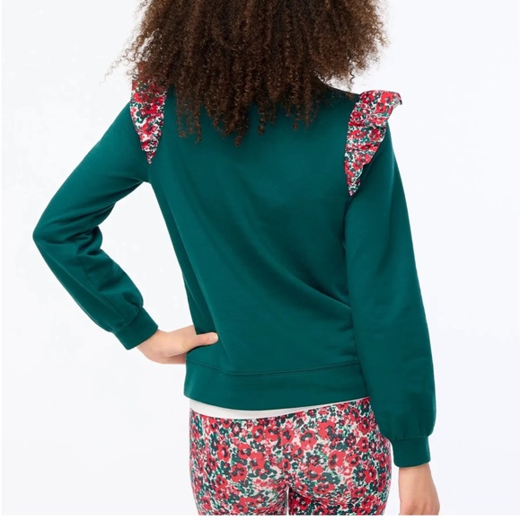 NWT J Crew green sweatshirt with floral ruffle XS - Picture 3 of 6